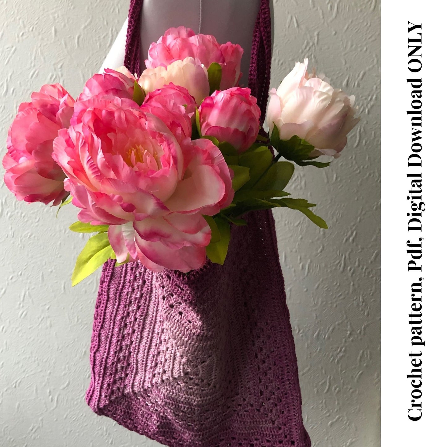 Crochet Market Bag Pattern, Granny Square Crochet Market Bag, Beginner Crochet Bag pdf pattern, Easy crochet market bag digital download