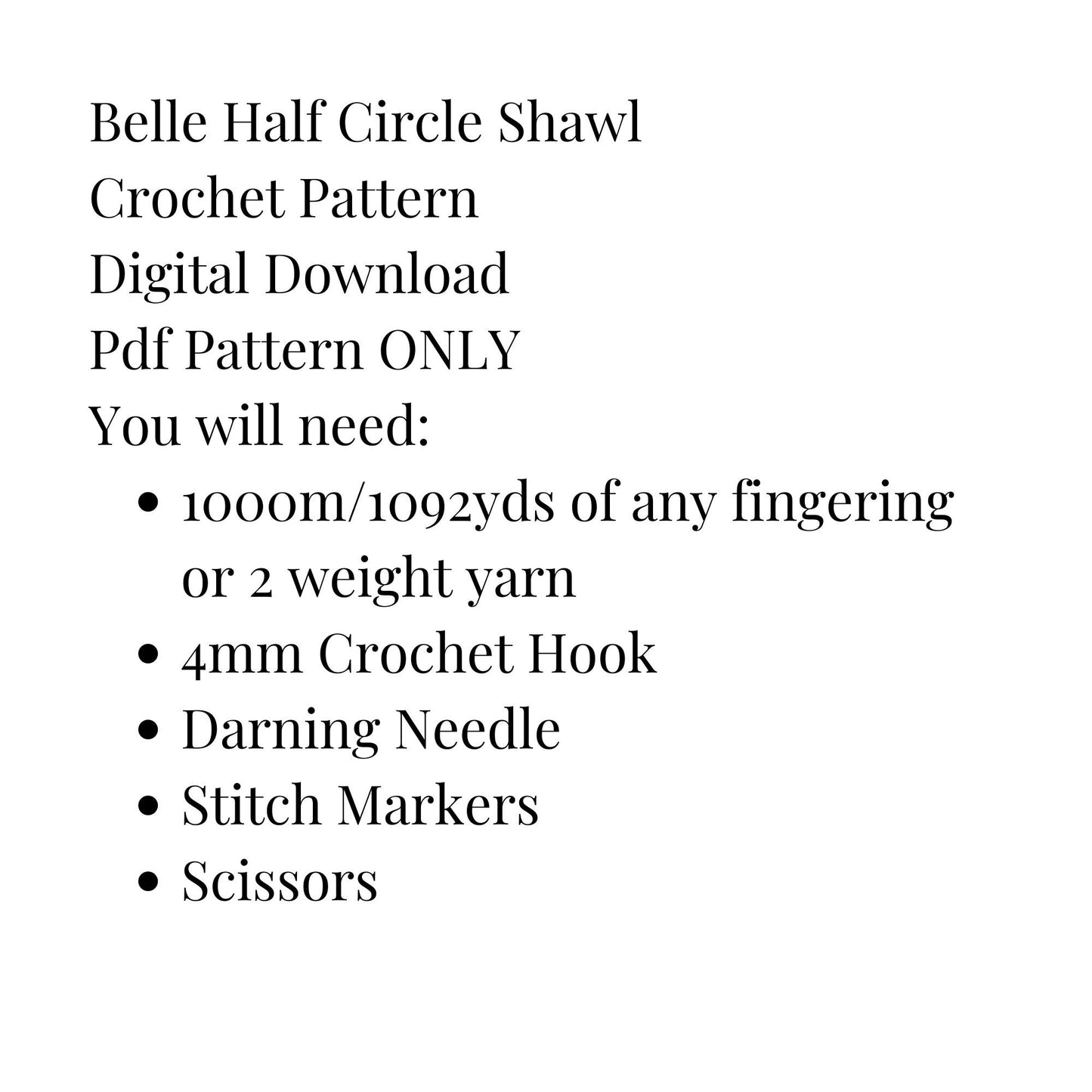 Belle Shawl Crochet Pattern, Semi Circle Shawl Crochet Pattern, Lace Half Circle Shawl pdf pattern, Digital Download ONLY
