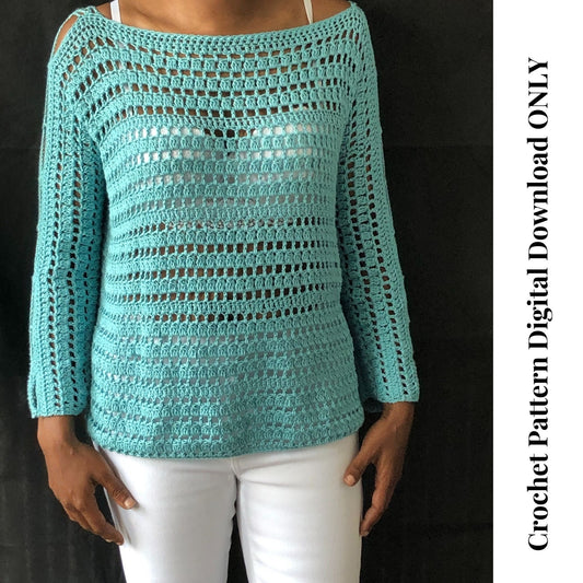 Crochet Top Pattern, Key West Pullover, Easy Sweater, Beginner, pdf pattern, Digital Download