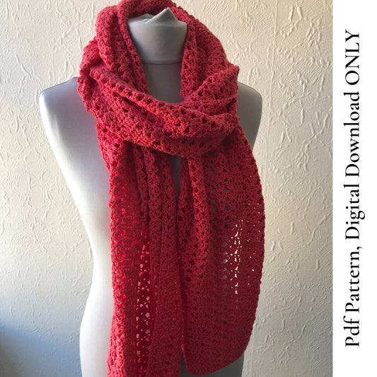 Scarf Pattern, Lacy Summer Scarf, Chilo Scarf, Easy Crochet Pattern, Pdf Pattern, Digital Download ONLY