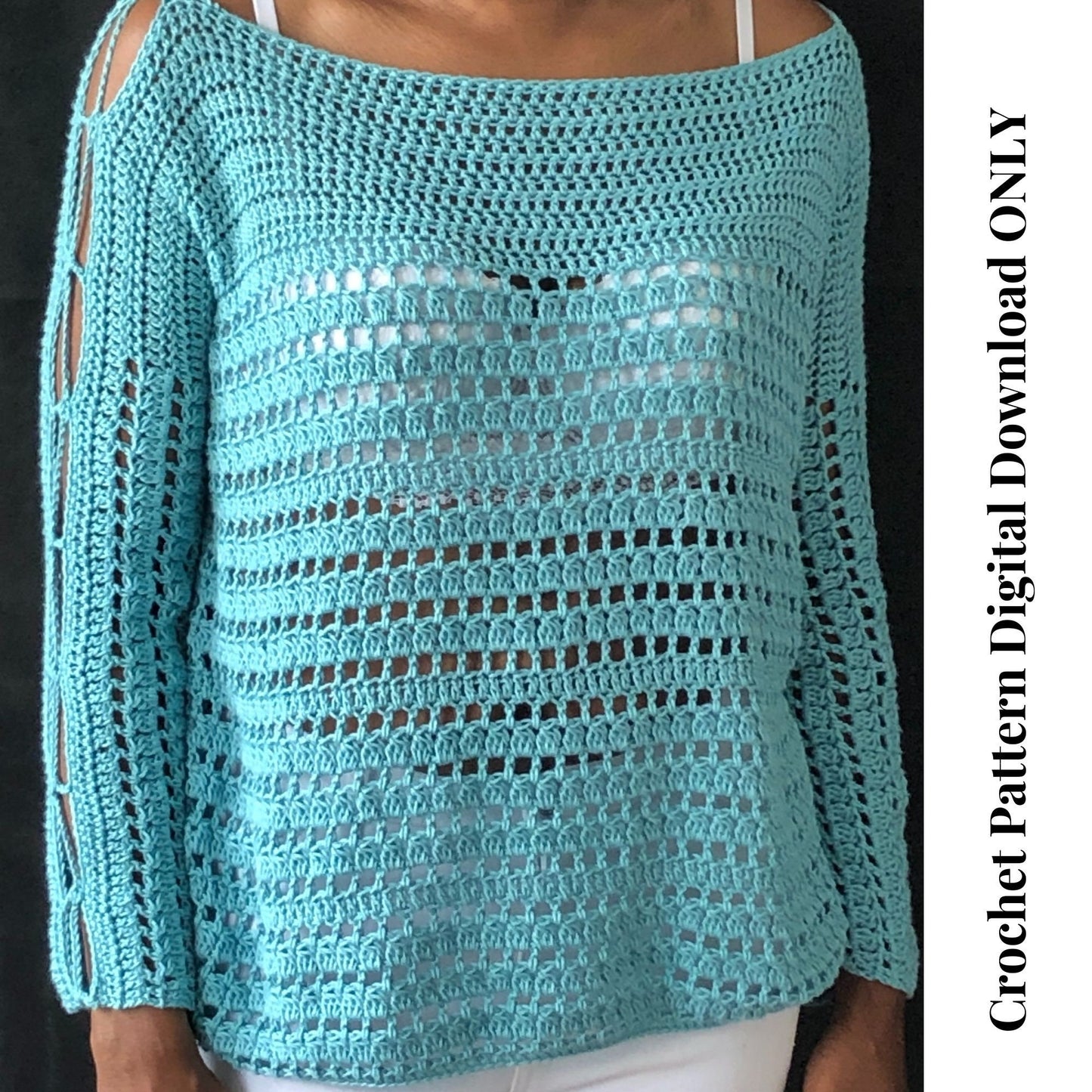 Crochet Top Pattern, Key West Pullover, Easy Sweater, Beginner, pdf pattern, Digital Download