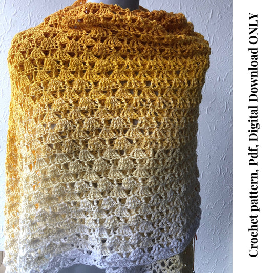 Narcissus summer lace crochet wrap pattern, beginner lace shawl pdf pattern digital download, easy crochet shawl pattern