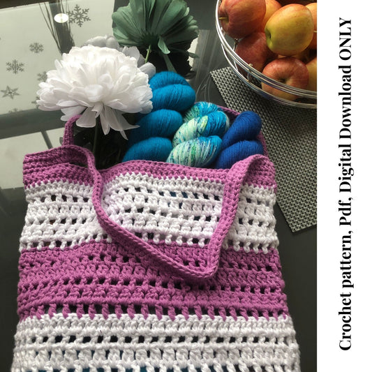 Key West Market Tote Crochet Bag pdf pattern, Beginner crochet market bag pattern digital download, easy diy crochet produce tote bag