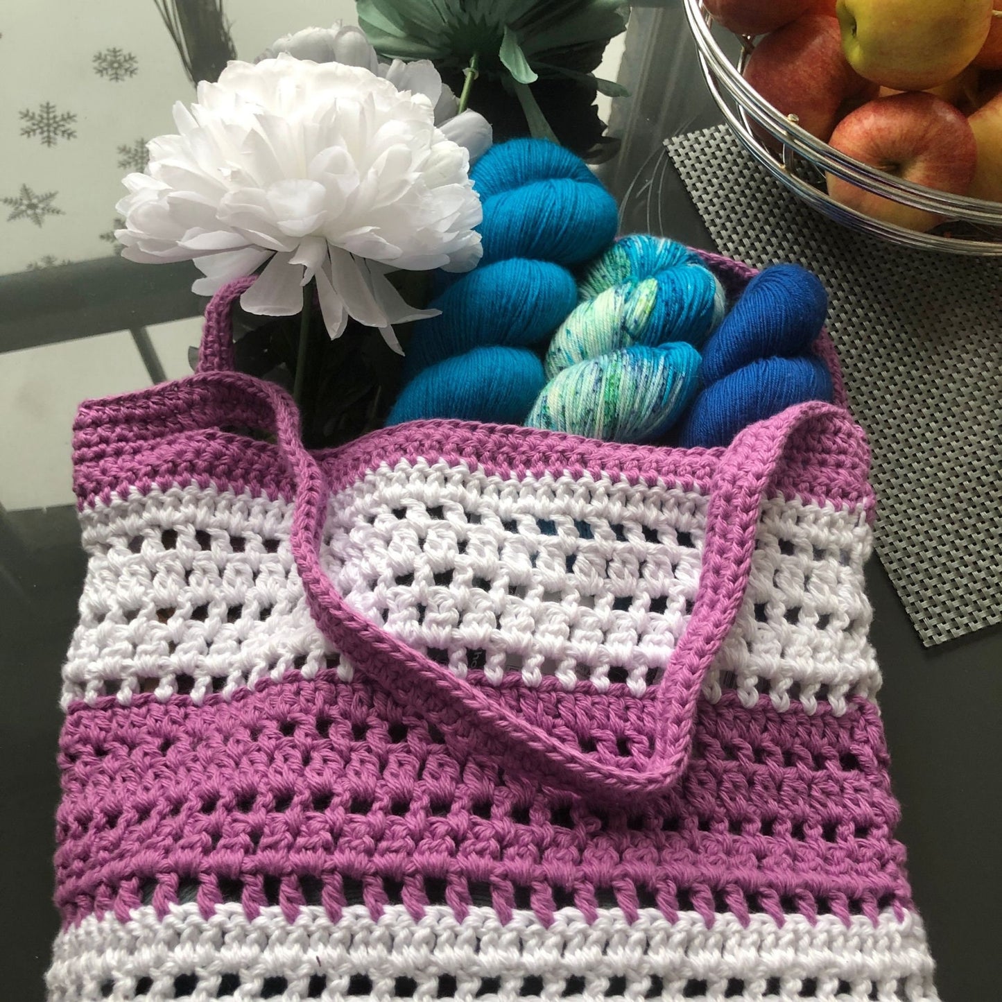 Key West Market Tote Crochet Bag pdf pattern, Beginner crochet market bag pattern digital download, easy diy crochet produce tote bag