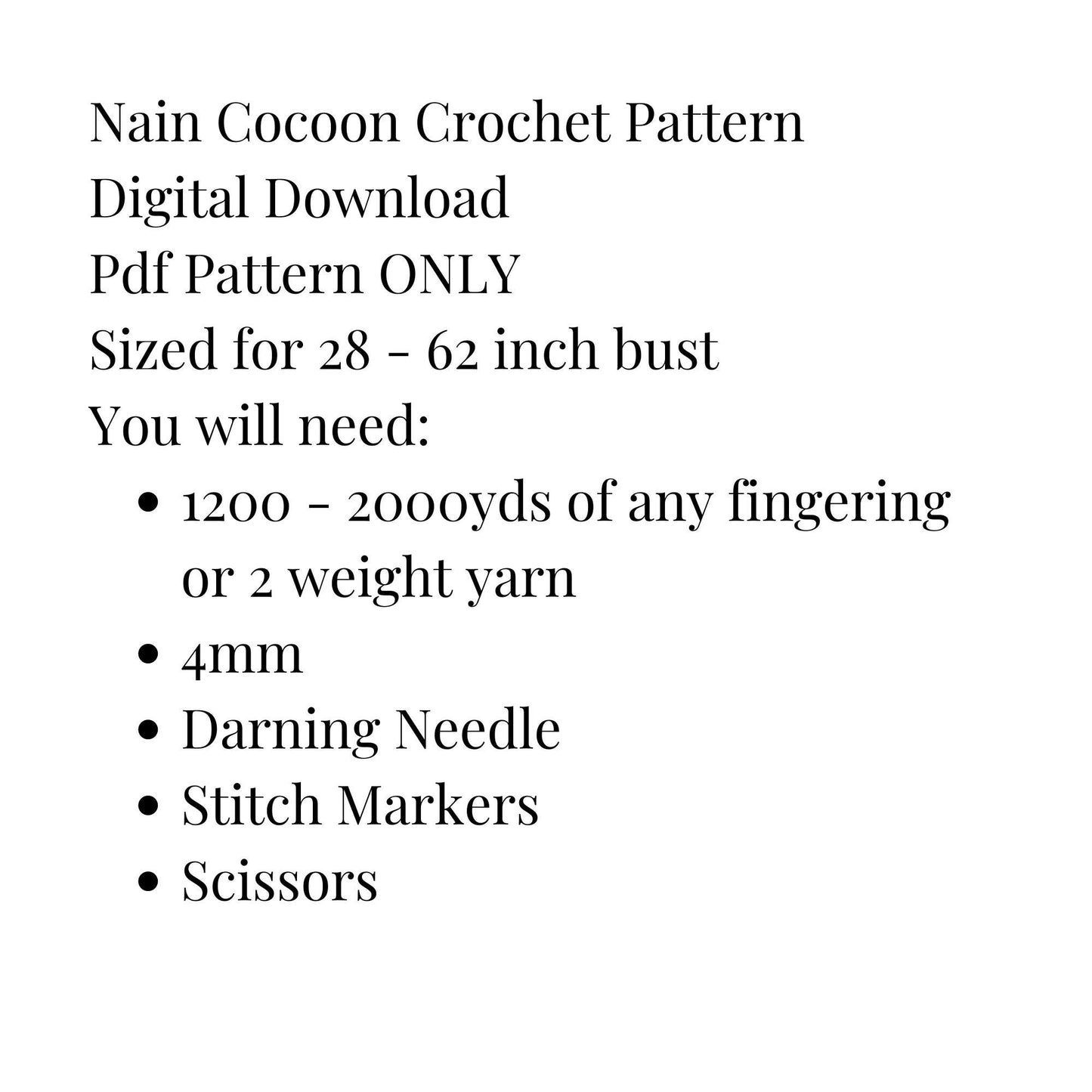 Nain Cocoon, Easy crochet cocoon cardigan pattern, beginner corner to corner pdf pattern digital download