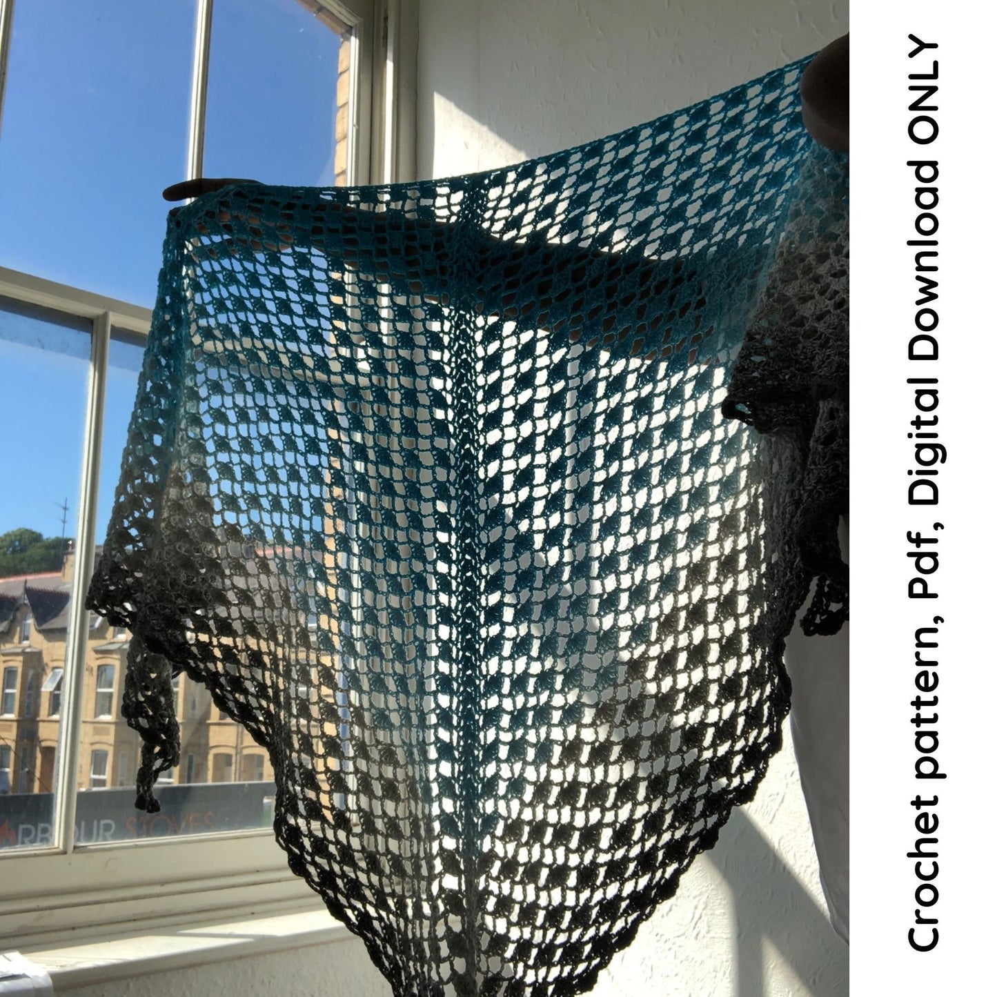 Two M's Shawl lace crochet triangle shawl pdf pattern, easy crochet shawl pattern, beginner triangle shawl crochet pattern digital download
