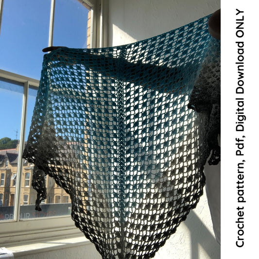 Two M's Shawl lace crochet triangle shawl pdf pattern, easy crochet shawl pattern, beginner triangle shawl crochet pattern digital download
