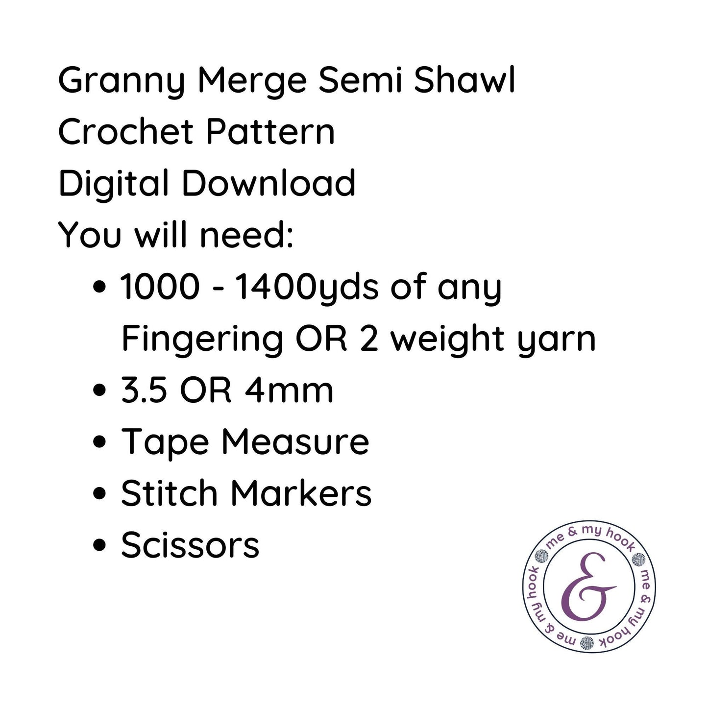 Granny Merge Semi Crochet Pattern, Beginner semi circle shawl pdf pattern digital download, easy crochet shawl